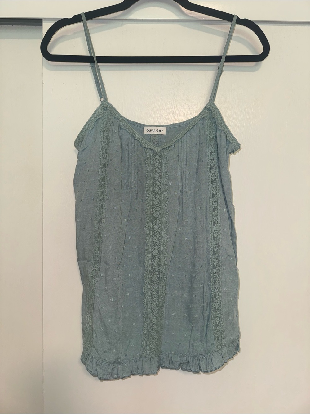 Olivia Grey - Dusty Blue Lace-Trim Tank Top